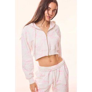 Love Shack Fancy- Pastry Pink Cropped Bow Hoodie